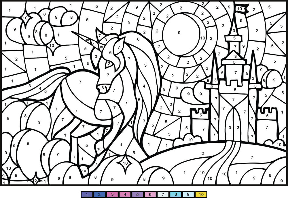 Desenho de Unicornio para colorir e imprimir: número 17