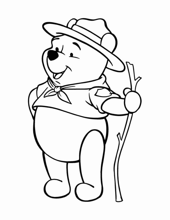 Desenho de Ursinho Pooh para colorir e imprimir: número 1