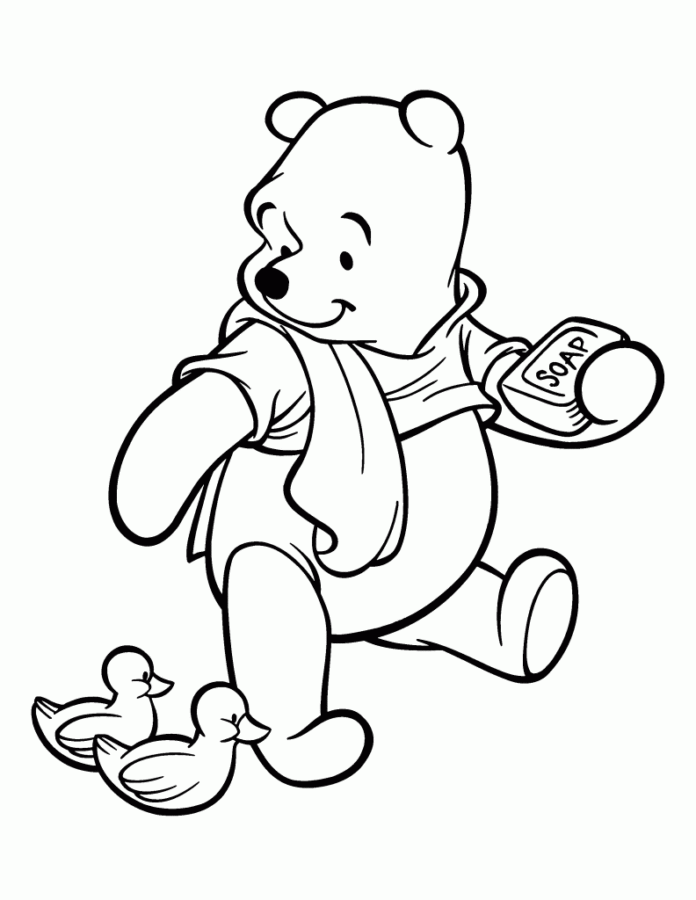 Desenho de Ursinho Pooh para colorir e imprimir: número 2