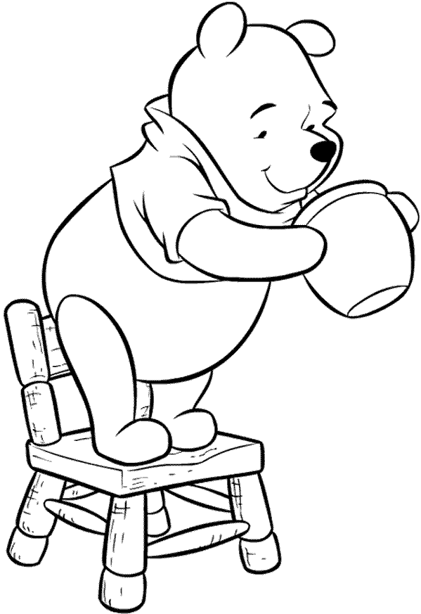 Desenho de Ursinho Pooh para colorir e imprimir: número 4