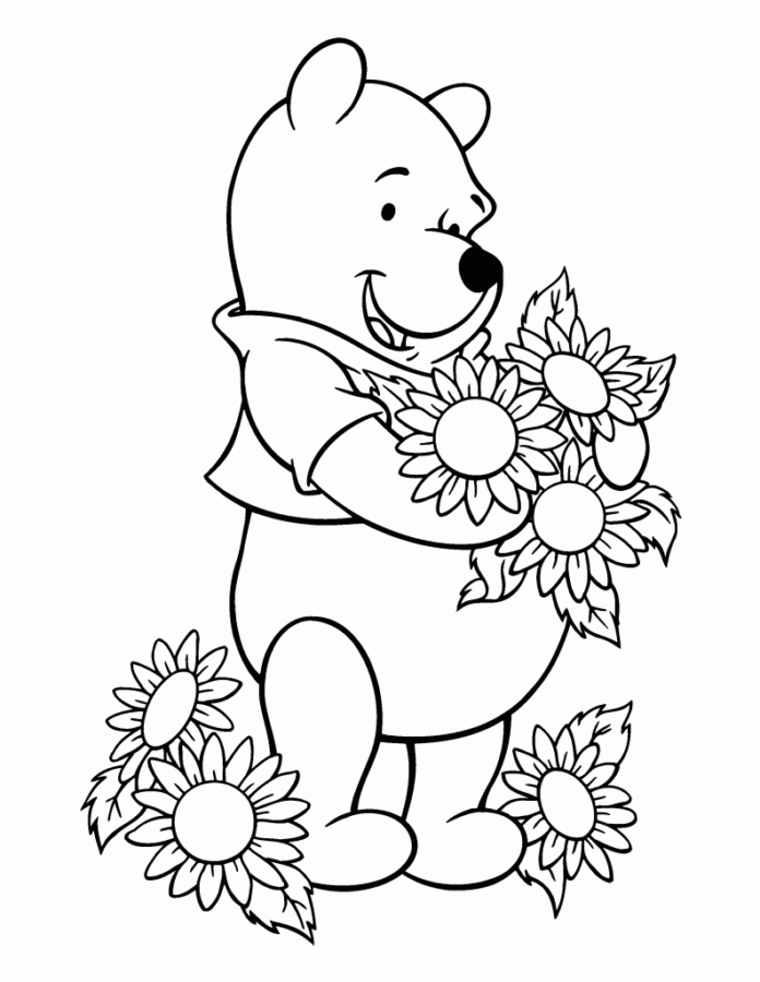 Desenho de Ursinho Pooh para colorir e imprimir: número 18