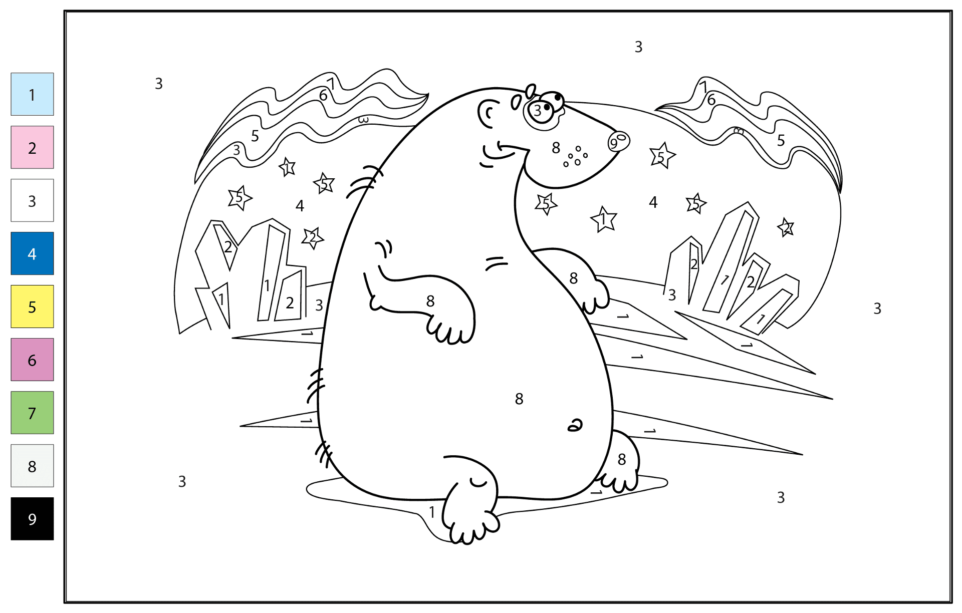 Desenho de Urso Polar para colorir e imprimir: número 31