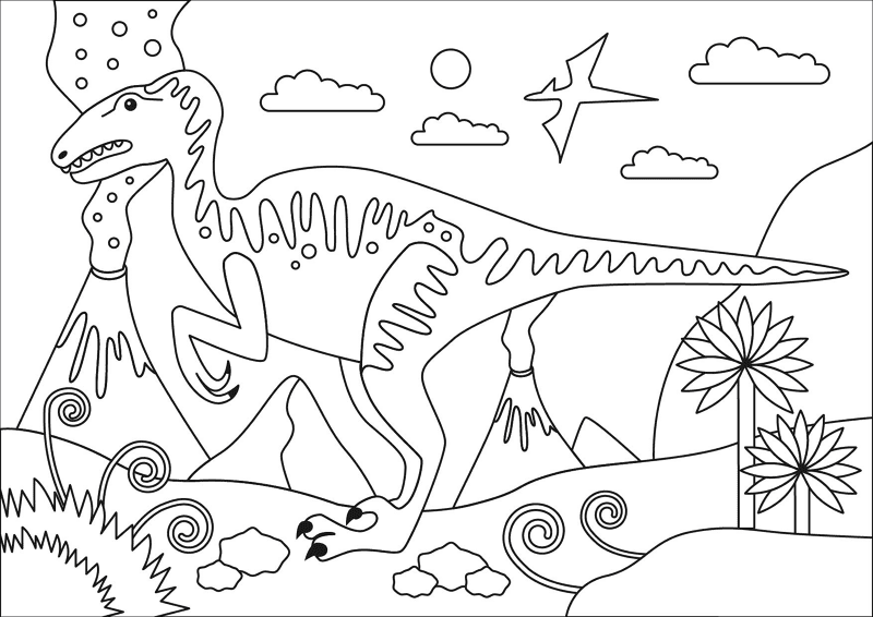 Desenho de Velociraptor para colorir e imprimir: número 3
