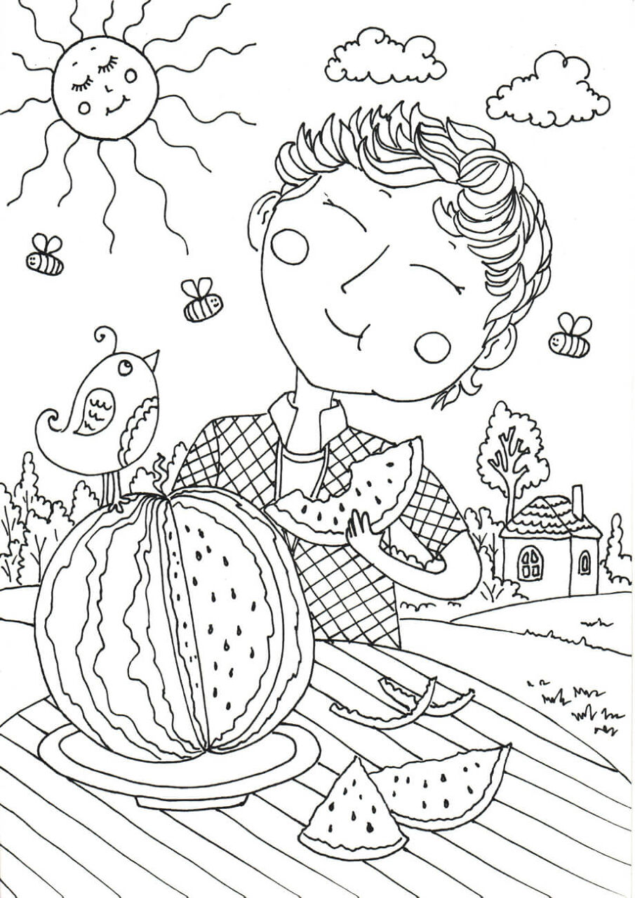 Desenho de Verão para colorir e imprimir: número 5
