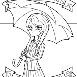 Desenho de Wandinha para colorir e imprimir: número 1