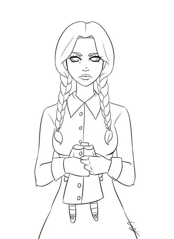 Desenho de Wandinha para colorir e imprimir: número 18