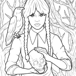 Desenho de Wandinha para colorir e imprimir: número 19