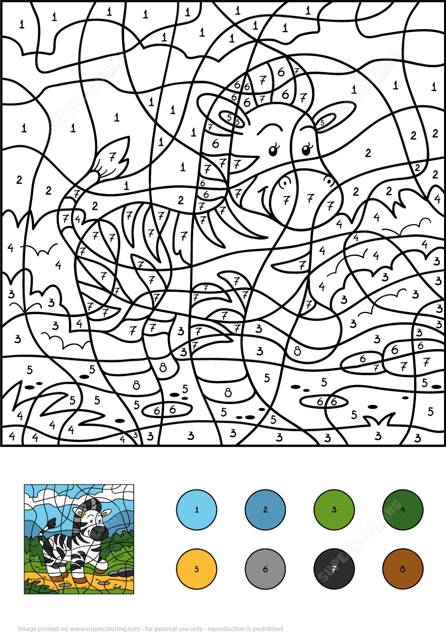 Desenho de Zebras para colorir e imprimir: número 4